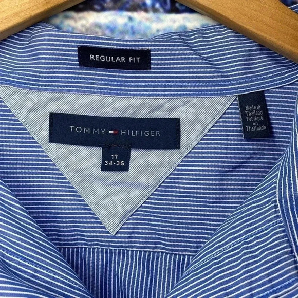 Tommy Hilfiger Blue Button Down Collared Long Sleeve Shirt Regular Fit Size 17 - Picture 5 of 6